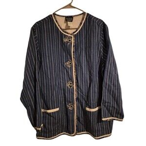 Koos Of Course Women's 1X Striped Reversible Linen Artsy Boho Coastal Blazer